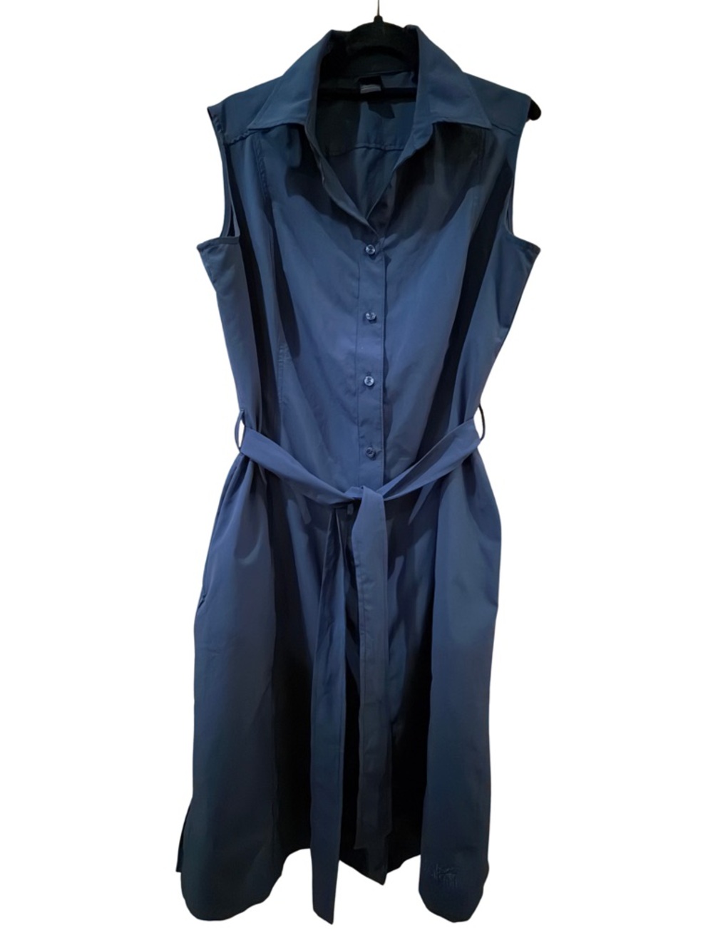 Jack Wolfskin Sleeveless Navy Button-Front Midi Dress with Tie Waist Large - Picture 2 of 5